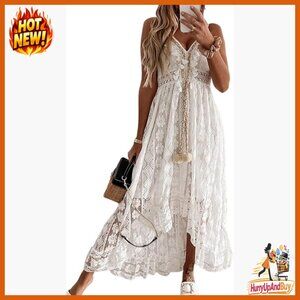 Sleeveless Lace Maxi Dress Boho Chic Beach Wedding Guest Adjustable Straps